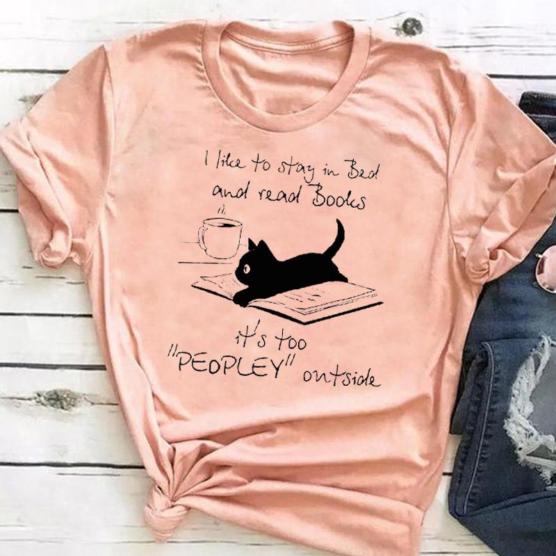 (Азиатский размер) Женская футболка с рисунком Cat Books Love Sweet Trend, модная повседневная футболка с коротким рукавом и принтом, летний топ, женская женская футболка, одежда