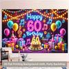 Двумерный неоновый баннер «Счастливого 60-летия», с нотами и тортом, для фотосессии