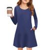Girls' Long Sleeve Dress - Solid Color Pocket Dress