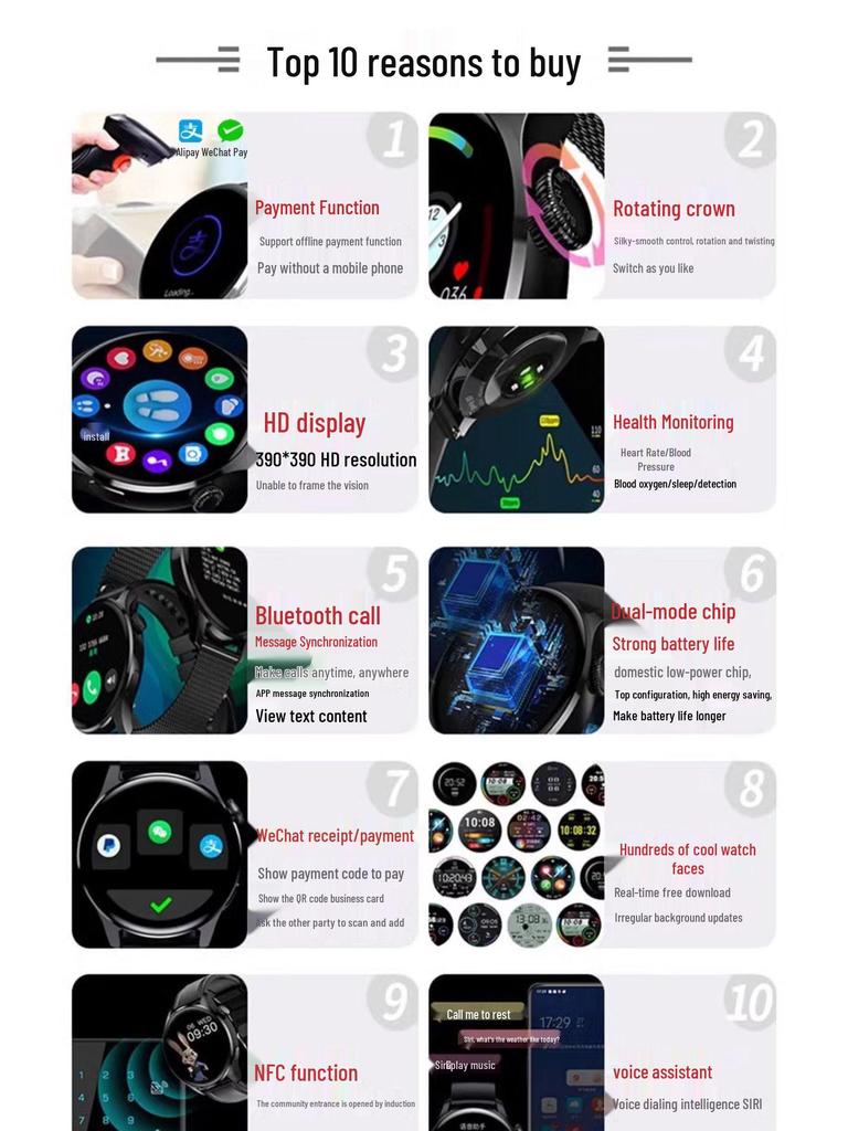 Умные часы Watch5 Sport: Многофункциональный OLED HD экран с Bluetooth