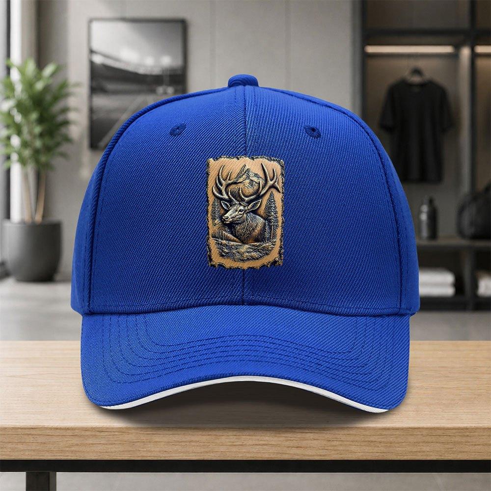 Adjustable Duckbill Baseball Cap With Elk Antler Emblem Forest Design Lightweight Unisex Outdoor Hat For Men Women