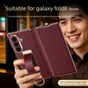 Luxury Genuine Leather Magnetic Flip Case for Samsung Z Fold 8 & Fold8 Ultra Fold7 Dual Hinge,Wrist Strap Ring Holder Stand Case