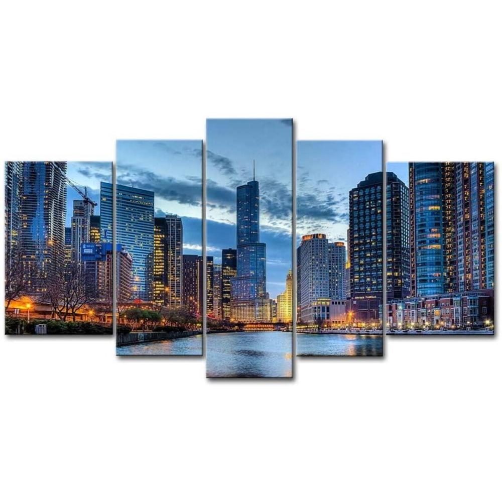 Chicago Skyline Canvas Wall Art, 5-Piece Wooden