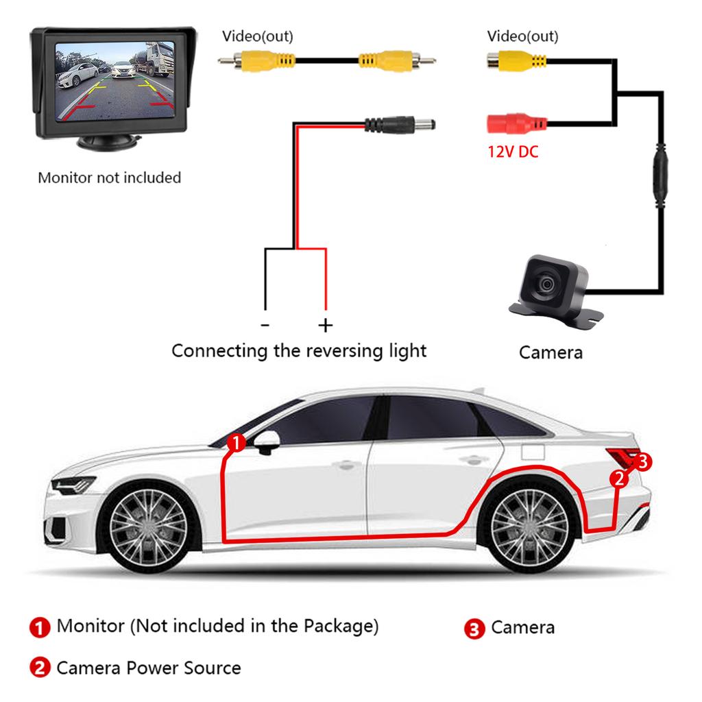 Car Rear View Backup Parking Reverse Camera Universal Night Vision Dustproof Waterproof IP68 170° Wide Angle HD CMOS Color Image