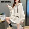 Large Women's Sweater Autumn Winter Loose Sweatshirt Medium Length Hooded Sweater Letter Print Coat Hoodies