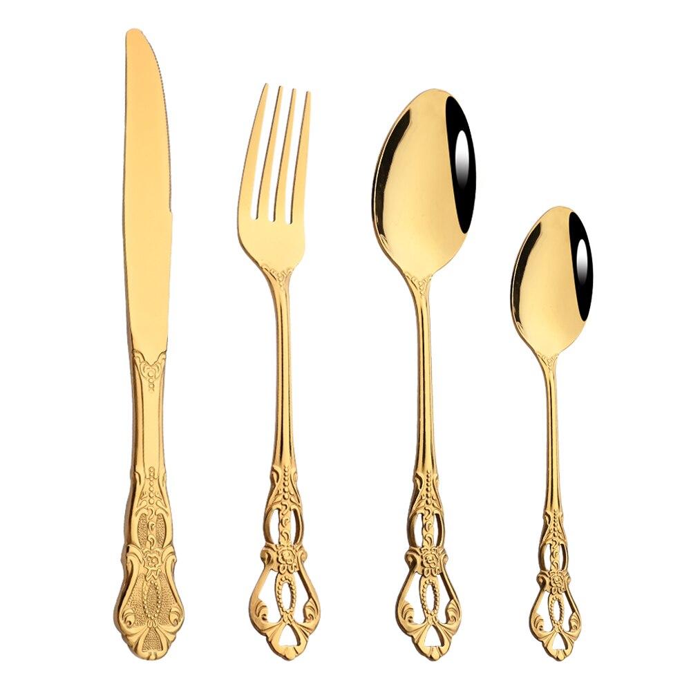 4 шт. серебряный королевский набор столовых приборов, роскошная столовая посуда из нержавеющей стали, нож, ложка, вилка, кухонная посуда, столовое серебро