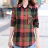 Клетчатая рубашка из хлопка с длинным рукавом для женщин, модная повседневная рубашка в клетку для мам среднего возраста на весну и лето
