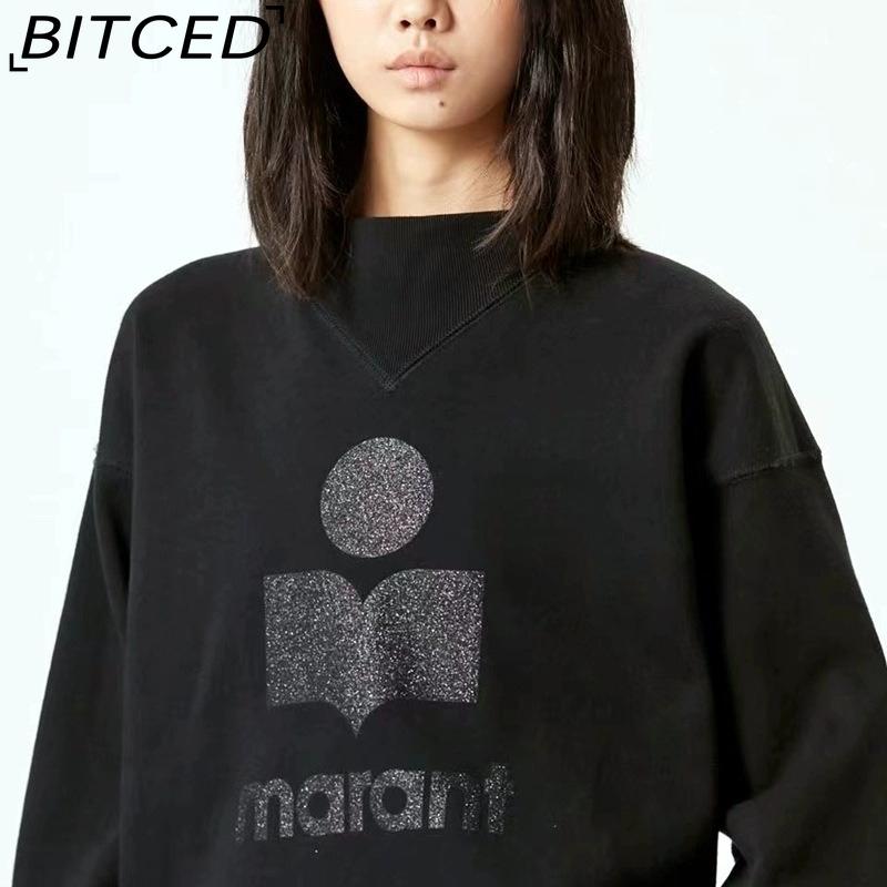 Женская осенне-зимняя хлопковая толстовка BITCED с принтом из блесток, полувысоким воротником-стойкой