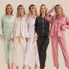 European & American Style Striped Silk Pajamas - Long-Sleeve Top and Wide-Leg Pants for Women, Plus Sizes Available