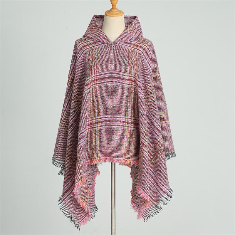 Накидка с капюшоном, клетчатый шарф, имитация кашемира, зимний с теплой шалью, пончо, накидка