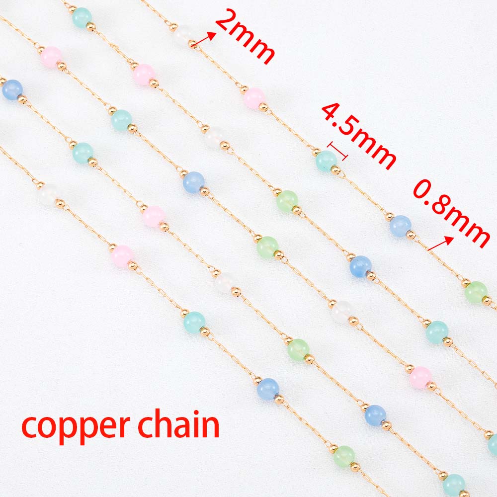 1M Fashion Glass Ball Flat Beads Stainless Steel Beaded Chain Gold Color Chains for DIY Women Necklace Bracelet Jewelry Findings