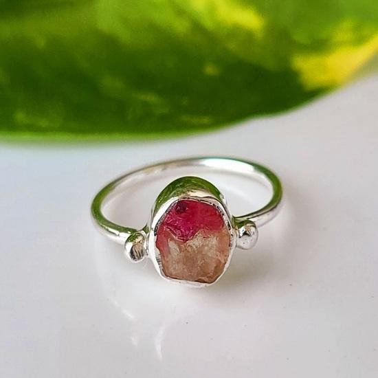 Кольцо из серебра 925 пробы с редким розово-белым необработанным турмалином, подарочное кольцо из США