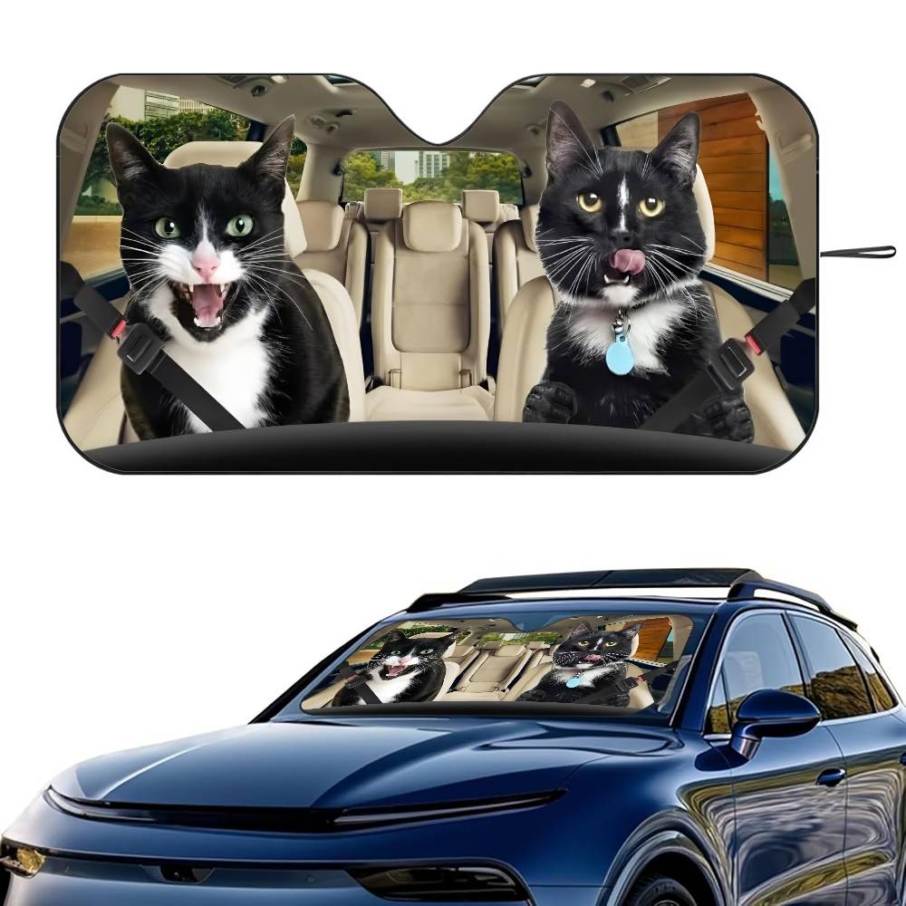 1PC Funny Black Cat Car SunShade Windshield Foldable Three-layer Insulation Sunshade By Suction Cup Blocks UV Rays Sun
