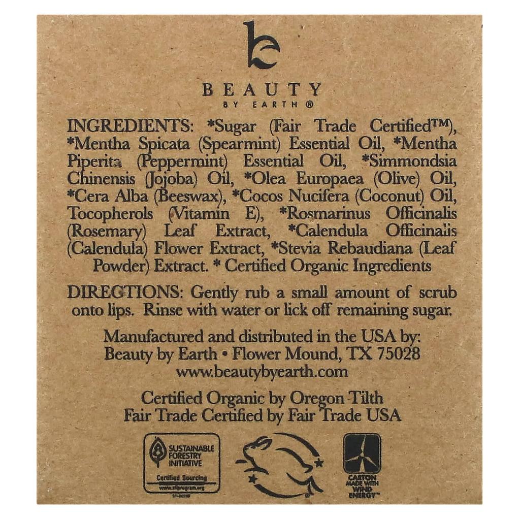 Beauty By Earth Скраб для губ, со вкусом мяты, 20 г (0,7 унции)