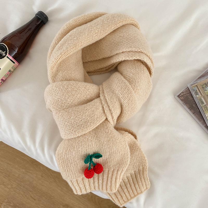 Cherry Knitted Wool Scarf Female Winter Cute Girl Soft Girl Small Fresh Versatile Student Warm Scarf