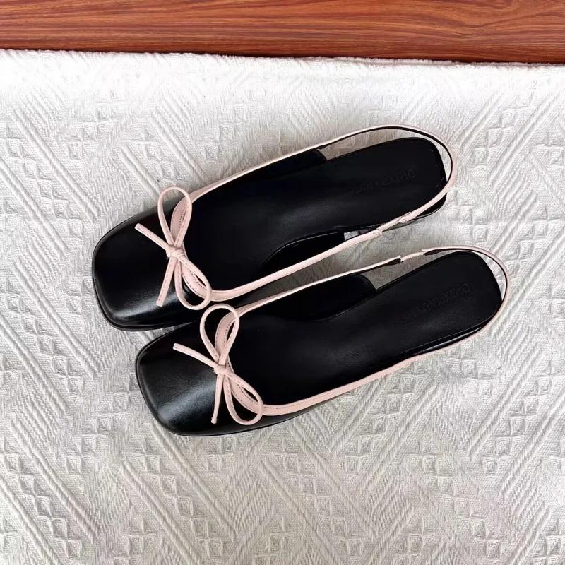 2024 Summer Women's Flats Sliver Boat Shoes Square Toe Slip On Flat Shoes for Woman Ballet Flats Comfortable Bow Women's Sandals