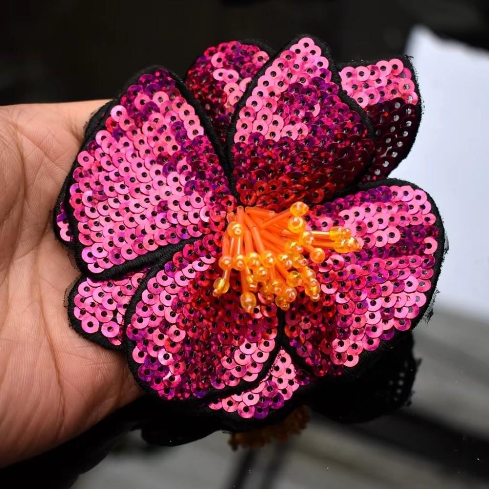 Colorful Sequins Flower Applique Handmade Beads Repair Hole Applique Clothing Decoration
