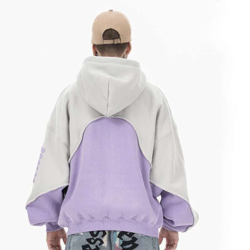 Autumn Winter New Trendy 3D Foam Color Contrast Hoodie Velvet Off Shoulder Patchwork Chic Sweatshirt