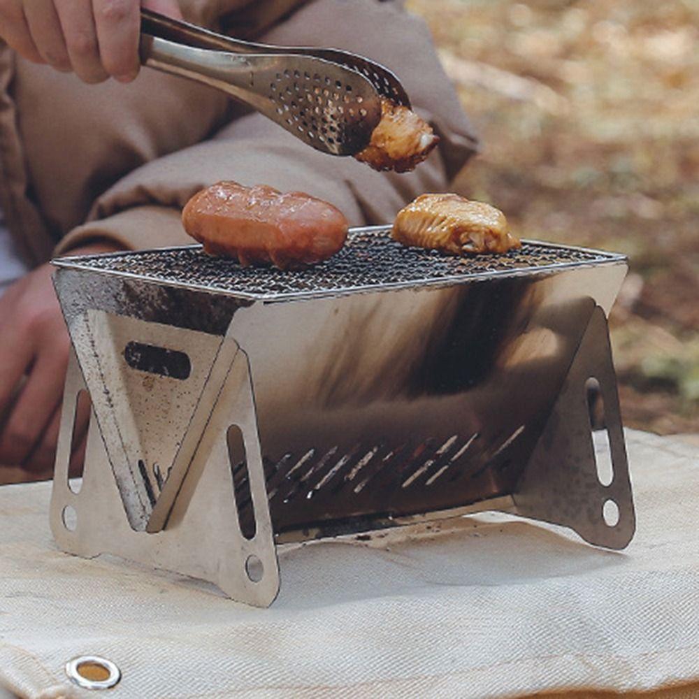 Portable BBQ Grill Rack Stainless Steel Grill Burn-er Stand Compact Folding Barbecue Grill Outdoor