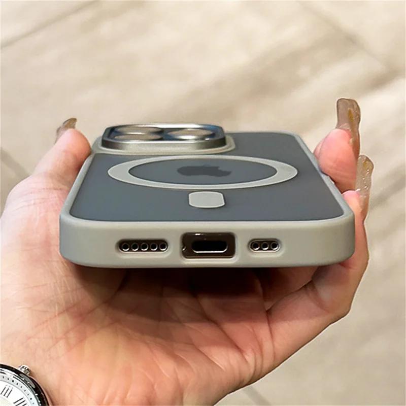 Матовый защитный магнитный чехол для Magsafe, металлическая крышка объектива для iPhone 15, 14, 13, 12, 11 Pro Plus Max, полупрозрачный чехол с беспроводной зарядкой