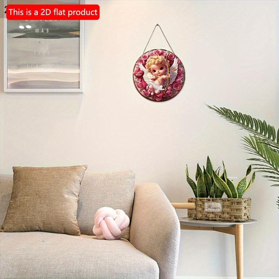 1 шт. 2d плоский очаровательный круглый деревянный знак Купидон и венок - 20 см подарок на День святого Валентина, весенний и фермерский декор для дома, стены и двери