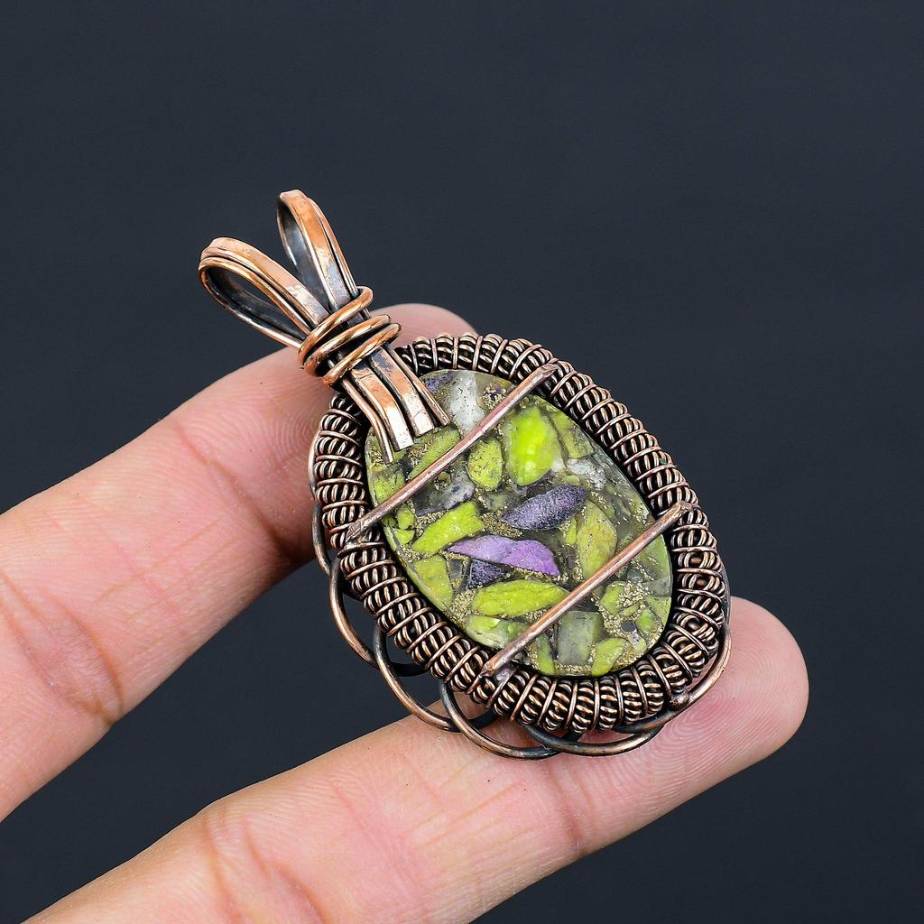 Медь-стихтит, драгоценный камень, чистая медная проволока, обернутая ювелирным кулоном ручной работы