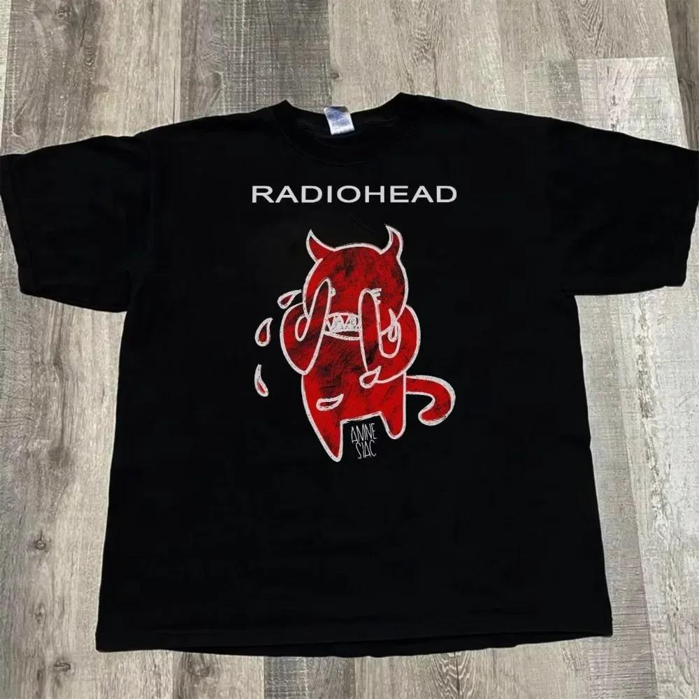 Radiohead Kid A Тур по альбому Концерт Редкие Темно-синие Футболки Мужские Женские Уличная одежда Оверсайз Y2k Повседневные Мягкие Футболки с коротким рукавом