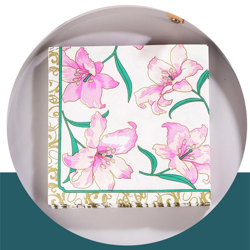 20Pcs/pack Flower Printed Disposable Decorative Cocktail Napkins Tableware Tissues Wedding Birthday Party Accessory