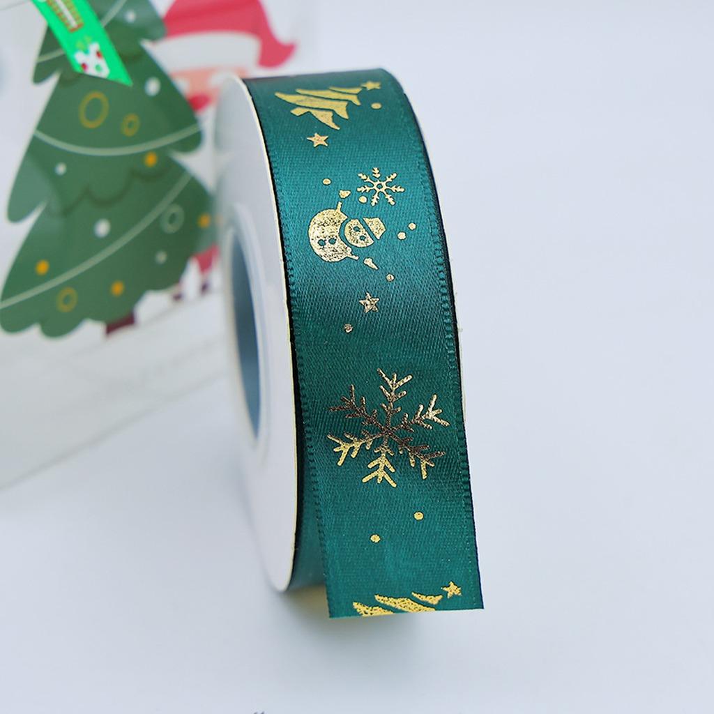 Holiday Decoration Ribbon Smooth Polyester Satin Ribbon Gold Foil Printed Ribbon Multiple Colors For Christmas Gift Decoration