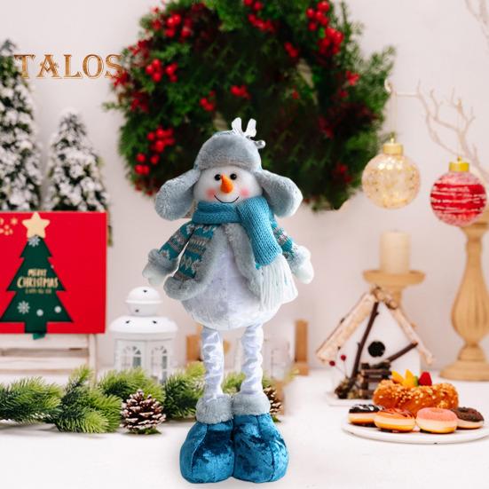 Christmas Doll Ornament Plush Standing Santa Claus Reindeer Snowman Figure with Telescope Leg Blue Gnome Doll Toy for Tree Fireplace Window Table