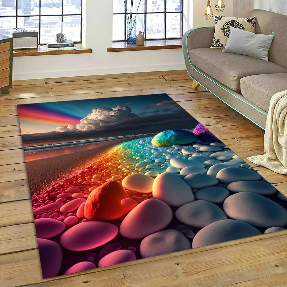 2025 New Style Colorful Pebble Rainbow Road Beach Stone Nature Carpet Rug for Living Room Bedroom Home Sofa,Non-slip Floor Mat