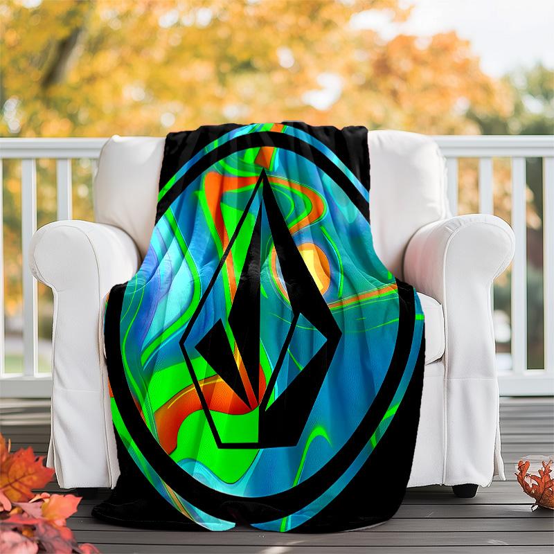 V-VOLCOM LOGO printed throw blanket—lightweight,soft,warm;versatile blanket for all seasons—perfect as &air-conditioning throw,nap blanket
