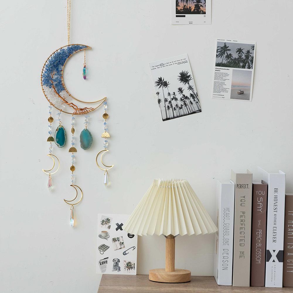 Подвеска-колокольчик из натурального агата с кристаллами и щебнем в виде дерева жизни для дома