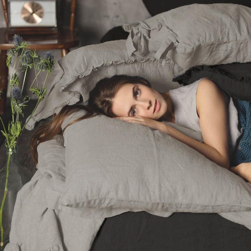 100% Linen Pillowcase Single Pack Washed French Flax Cotton-Feel Soft Sleep Cover Standard Pillow 48x74cm