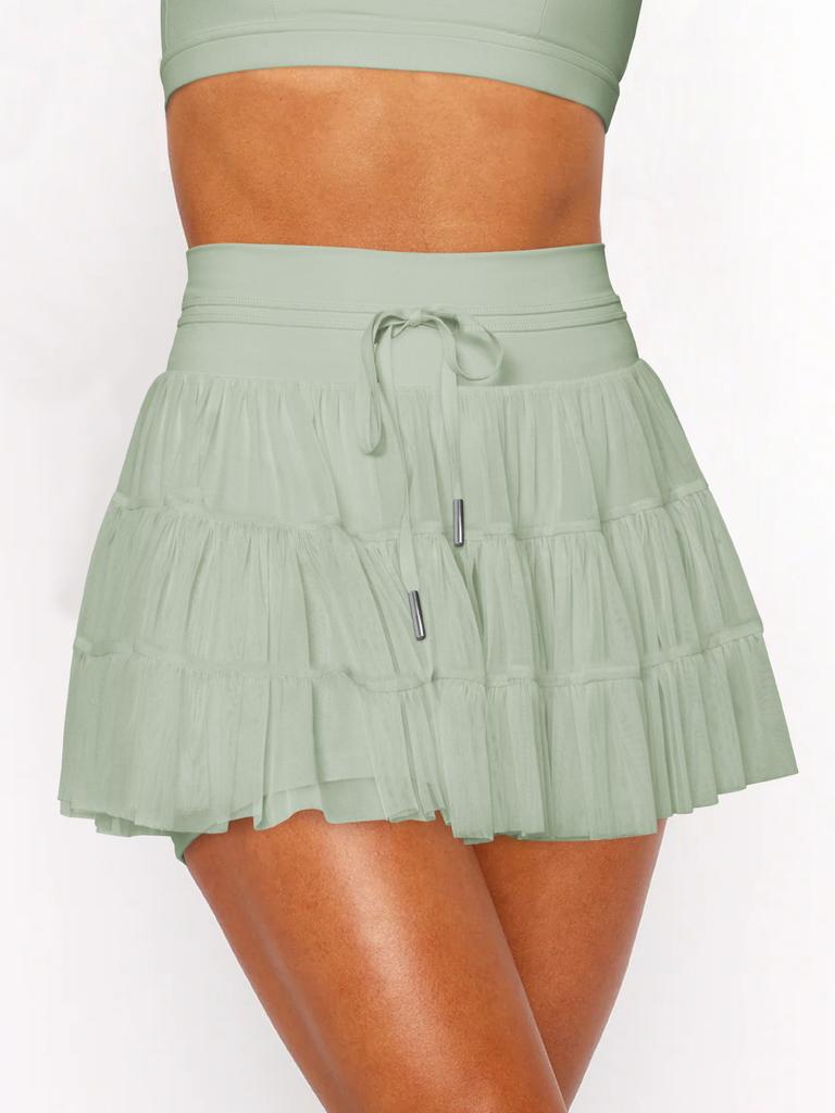 Women's Pleated 2 In 1 Shorts-Skirt Lace Up Anti Exposure Mini Skirt Spring Summer Fitness Tennis Half Skirt