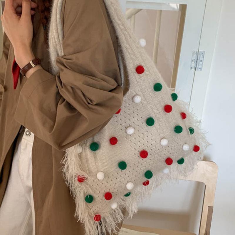 Женская сумка: Стильная и повседневная, сумка на одно плечо с бисером, вязаная сумка большой вместимости