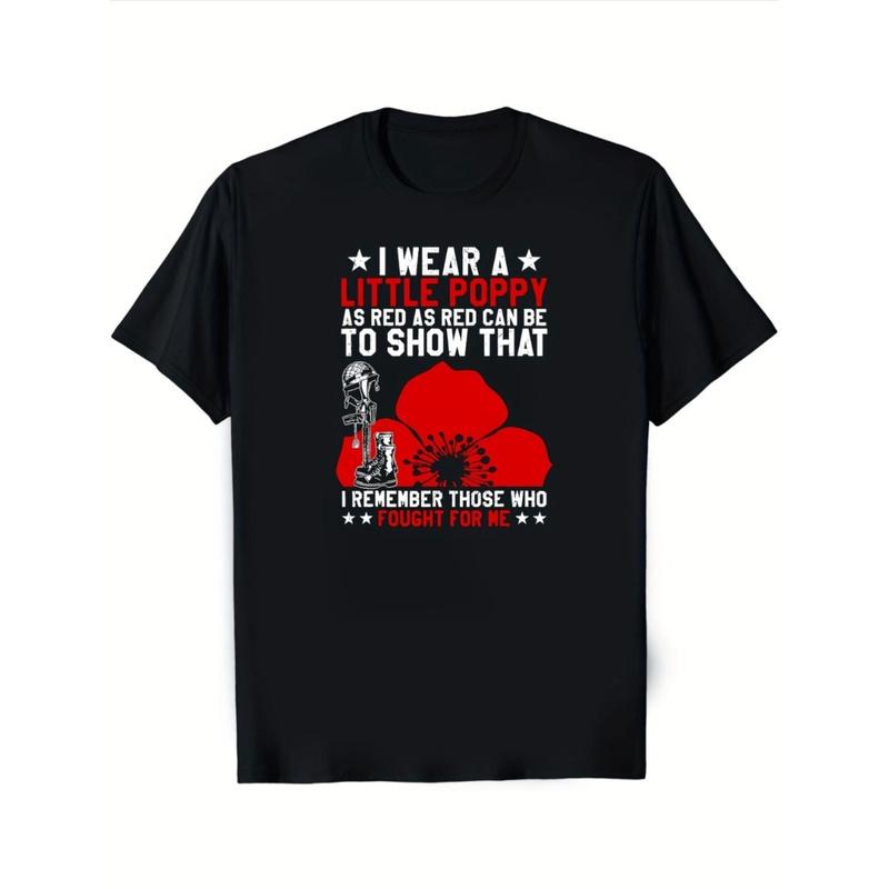 Men's & Women's Bohemian Poppy Flower T-Shirt - Breathable Round Neck Short Sleeve with Red Daisy Print & Slogan "I Wear a Little Poppy as Red Can