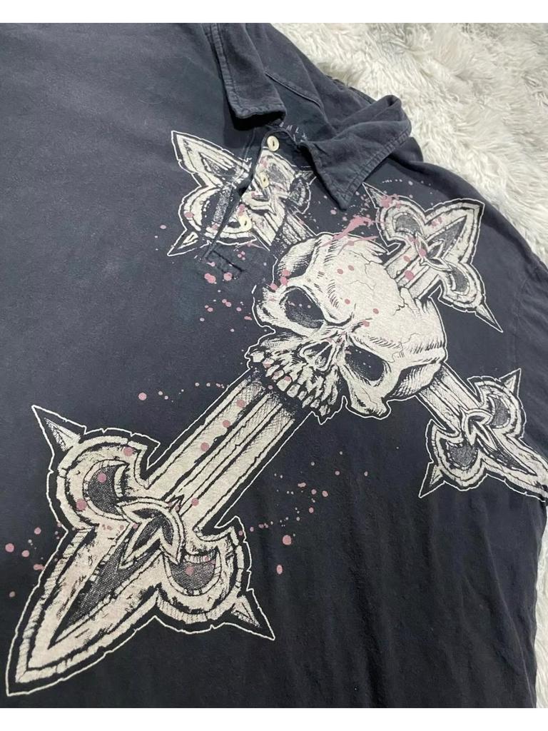 Уличный стиль женские топы с коротким рукавом лето ретро готический стиль высокий дизайн гербовый сбор Y2k панк стиль корейская мода