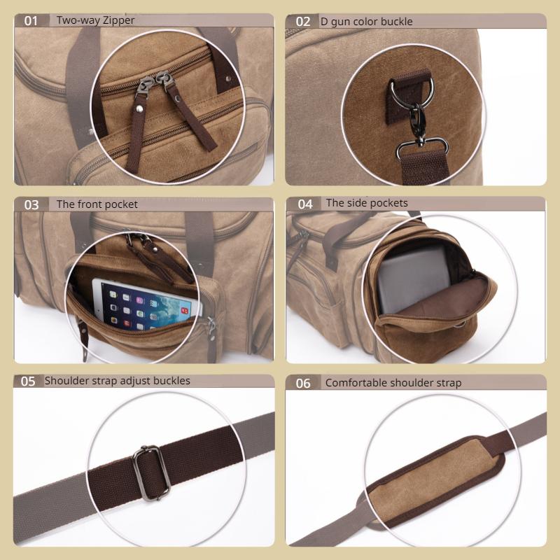 Модная дорожная сумка из выстиранного холста большой вместимости с ремнем через плечо и множеством отделений для бизнеса и отдыха