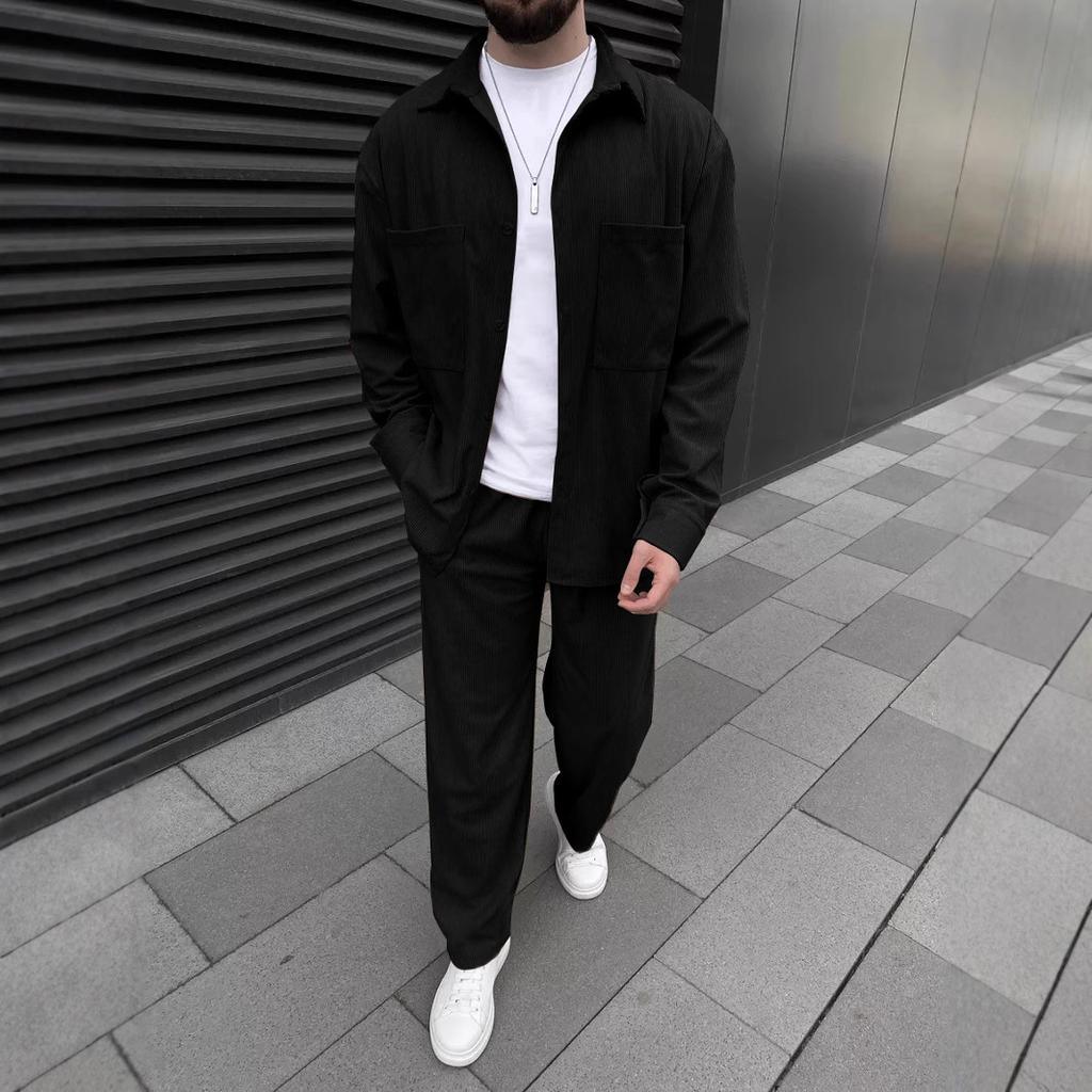 Мужской вельветовый комплект из двух предметов с длинными рукавами и длинными брюками