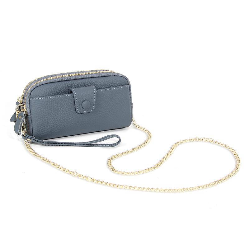 Кошелек из натуральной кожи с двойной молнией из коровьей кожи с цепочкой для мобильного телефона - женская длинная сумка