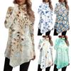 Casual Fashion Print Shirt Tops High Neck Irregular Hem Long Sleeve Pullover Tops