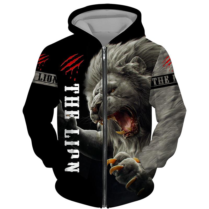 Spring Autumn Men's Zipper Hoodie Sweatshirts 3D Animal Lion Beast Printing Hooded Pullover Fashion Jacket Casual Sportswear