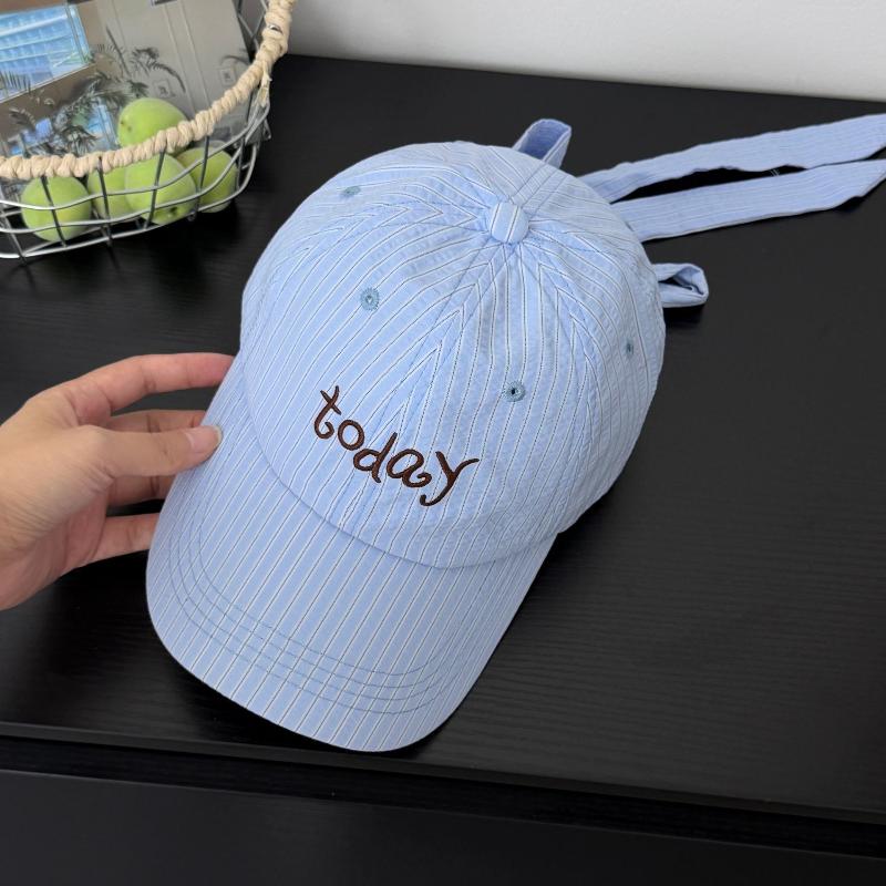 Embroidered Letter Baseball Cap Striped Design Sweet Bow Tie Sports Hat Bow Ribbon Design Cotton Material Embroidered Letter Cap