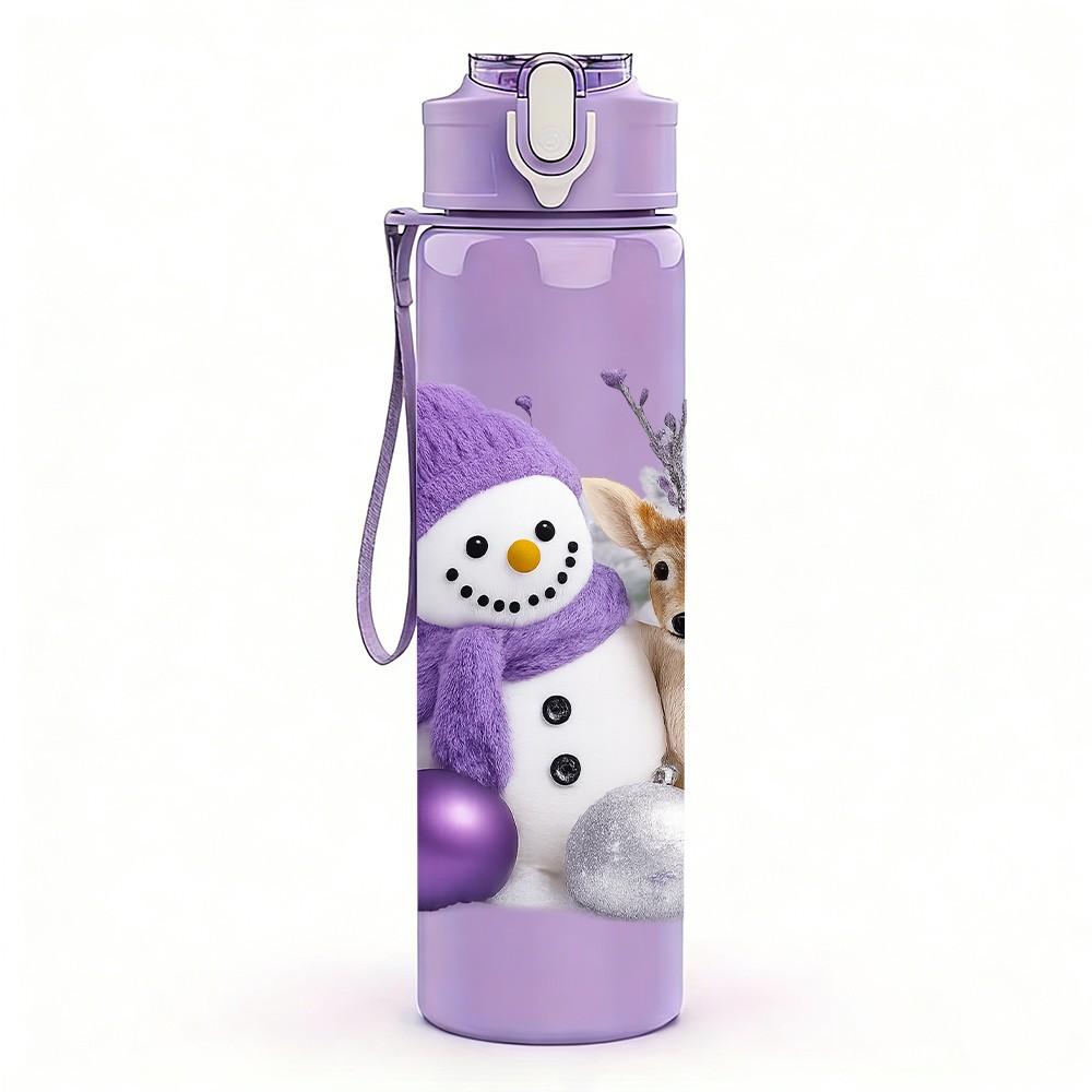 1PC Gnome Snow Winter Floral Print 750ml Color Plastic Sports Water Bottle Leakproof Flip Straw Lid Suitable for Sports Office Home Use