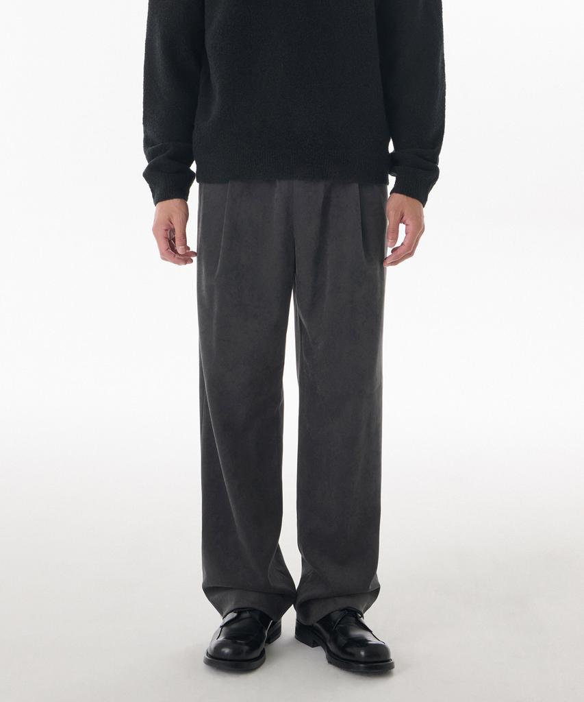 MUSINSA STANDARD Brushed One-Pleat Wide Elastic Pants [Gunmetal]