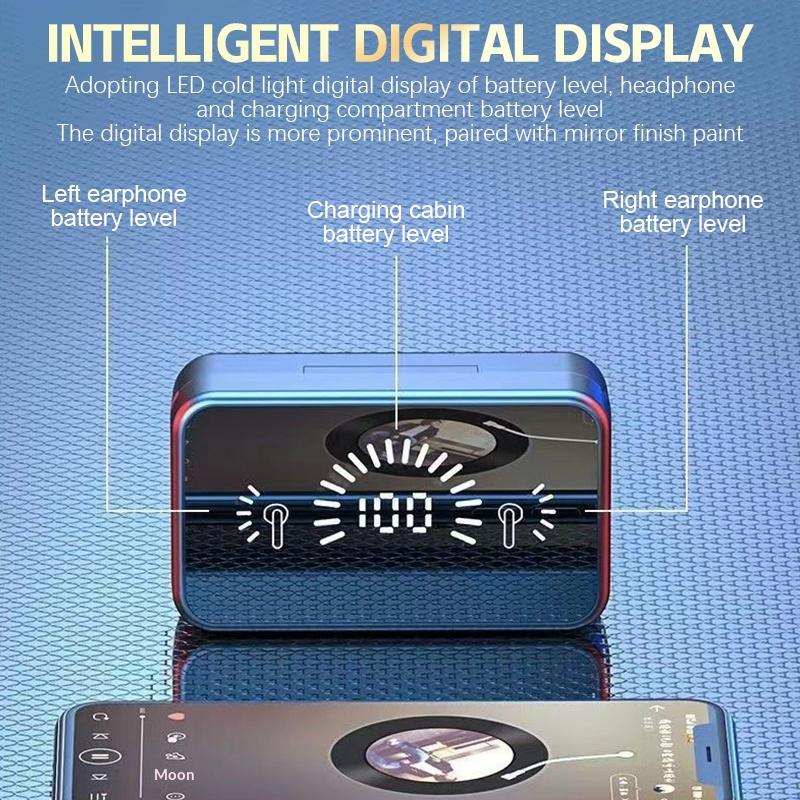 Зеркальная Bluetooth-гарнитура TWS с сенсорным управлением и цифровым дисплеем, умная гарнитура, стерео Hifi звуковой эффект, водонепроницаемая и защищенная от пота