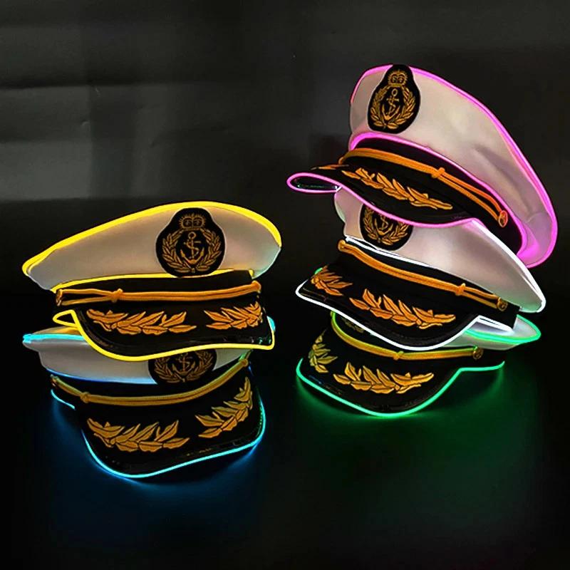 Performance New Stage Navy Capglowing Hatstageperformancepilot'S Hat White Sailor Navy Cap For Led Role-Playing