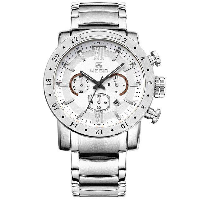 Megir Original Quartz Men Watch Stainless Steel Business Wrist Watches Clock Men Big Dial Waterproof Luminous Relogio Masculino