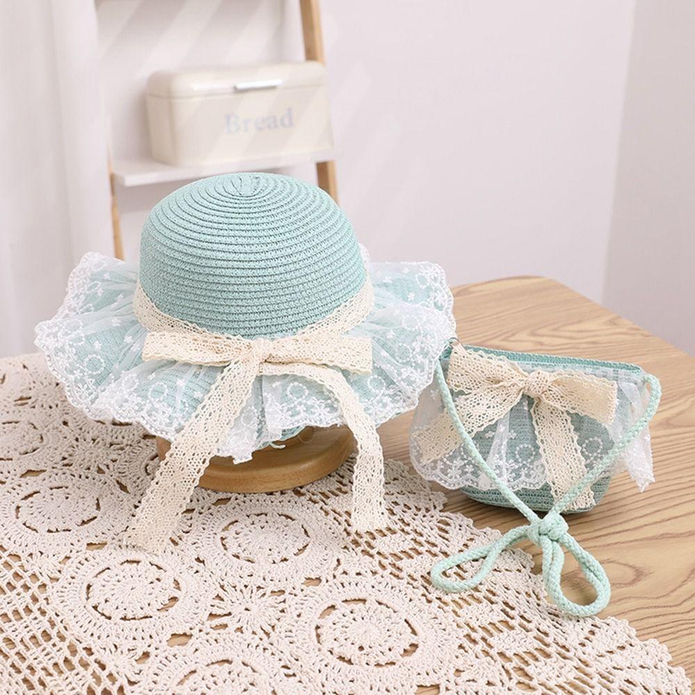 Wide Brim Straw Hat Lace Straw Shoulder Bag New Beach Bucket Cap Beach